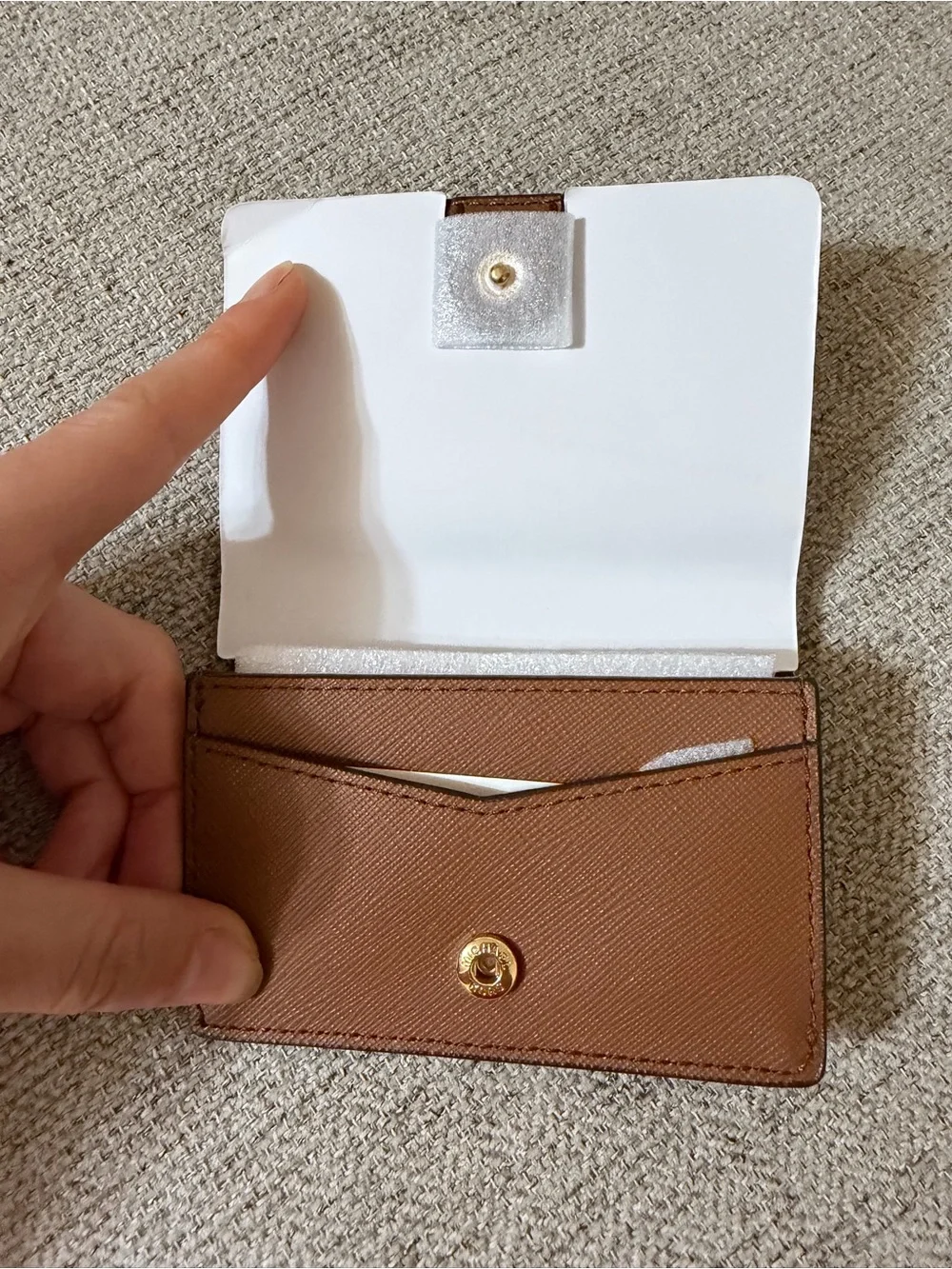 Michael Kors Brown Saffiano Leather Card Case with Gold Logo